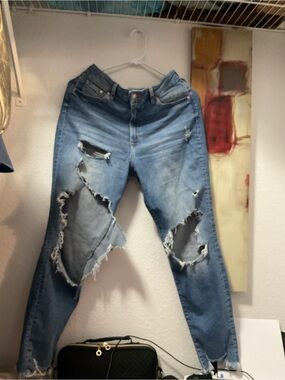High-Rise Distressed Skinny Jeans in Blue